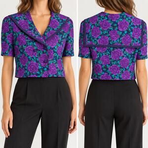 VTG Jessica Howard Jacket 12 Purple Floral Sailor Collar Cropped 90s Whimsigoth